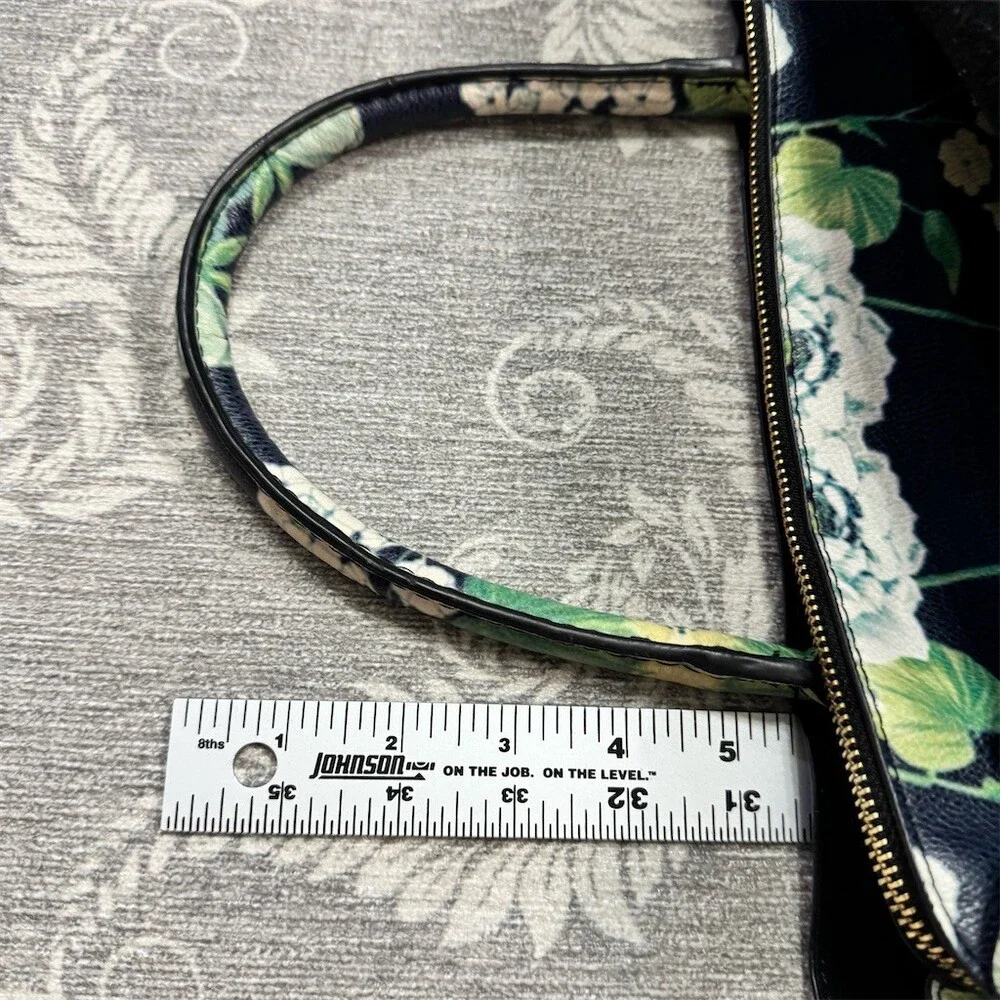 Steve Madden Satchel Crossbody Bag Large Navy Floral Chain Strap Top Zip - Picture 6 of 9